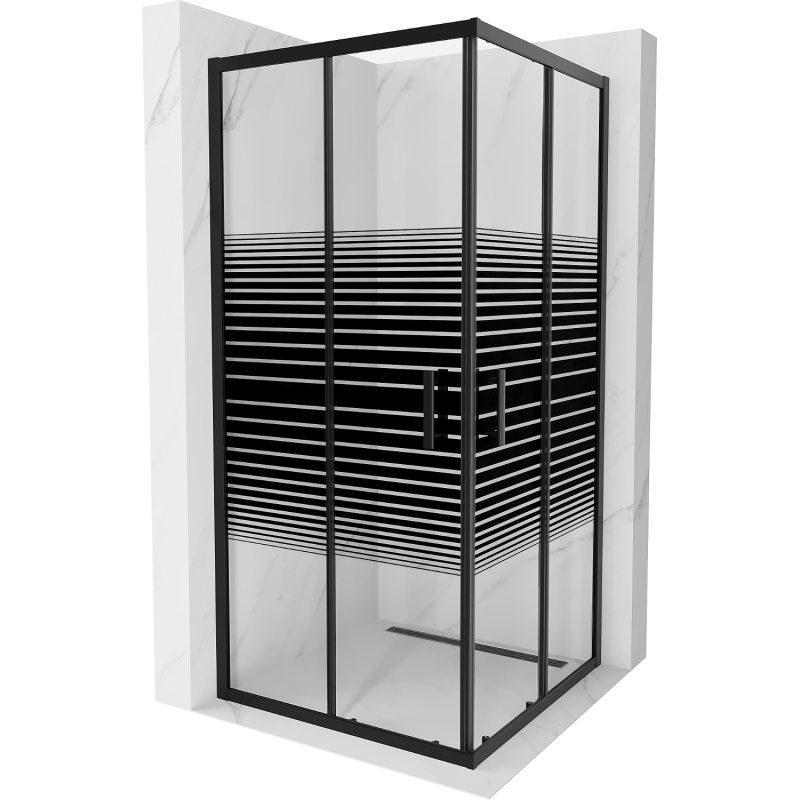 Cabină de duș pătrată Mexen Rio 90 x 90 cm, dungi negre, neagră - 860-090-090-70-20