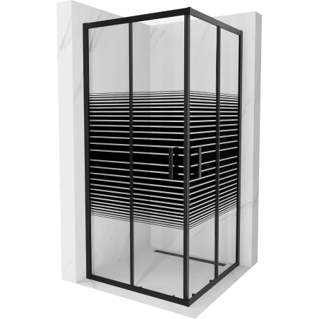 Cabină de duș pătrată Mexen Rio 90 x 90 cm, dungi negre, neagră - 860-090-090-70-20