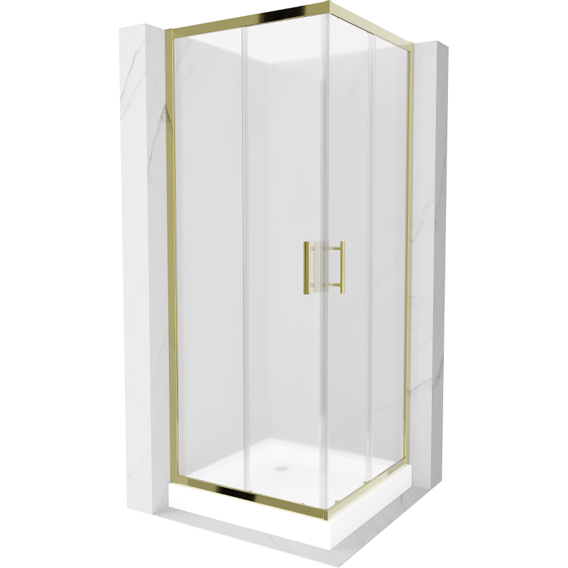 Mexen Rio cabină de duș pătrată 80 x 80 cm, înghețat, auriu + cadă de duș Rio, alb - 860-080-080-50-30-4510