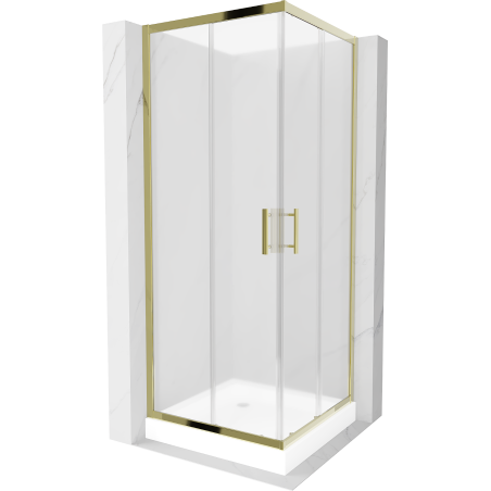 Mexen Rio cabină de duș pătrată 80 x 80 cm, înghețat, auriu + cadă de duș Rio, alb - 860-080-080-50-30-4510