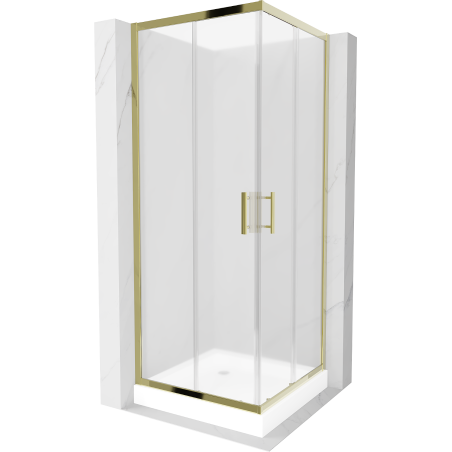 Mexen Rio cabina de duș pătrată 80 x 80 cm, mat, auriu + cadă de duș, alb - 860-080-080-50-30-4510