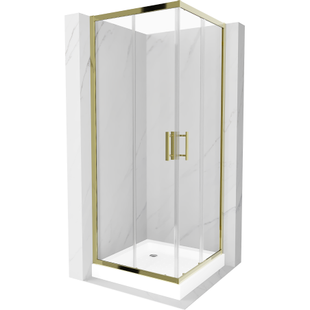 Mexen Rio cabina de duș pătrată 80 x 80 cm, transparentă, aurie + cadă de duș, albă - 860-080-080-50-00-4510