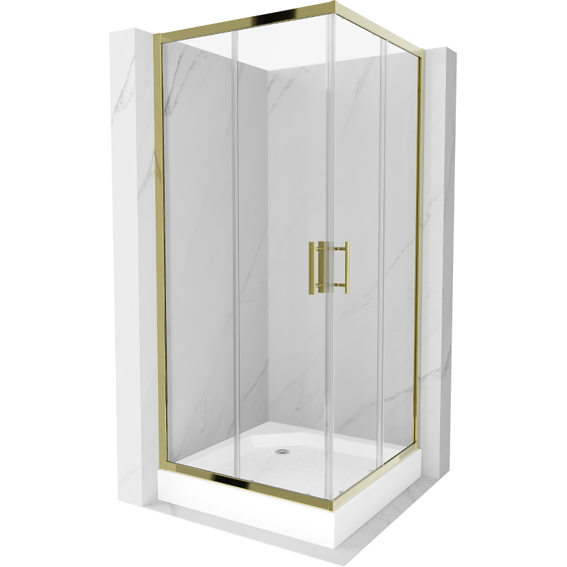 Mexen Rio cabină de duș pătrată 90 x 90 cm, transparentă, aurie + cadă de duș, albă - 860-090-090-50-00-4510