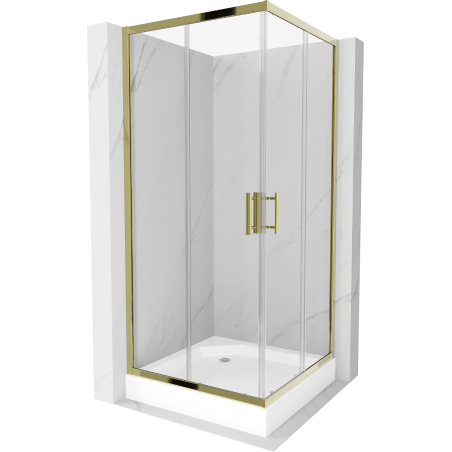 Mexen Rio cabină de duș pătrată 90 x 90 cm, transparentă, aurie + cadă de duș, albă - 860-090-090-50-00-4510