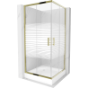 Cabina de duș pătrată Mexen Rio 90 x 90 cm, dungi albe, auriu + cadă Rio, alb - 860-090-090-50-20-4510