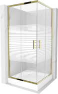 Mexen Rio cabină de duș pătrată 90 x 90 cm, Dungi, Aurie + cadă de duș Rio, Albă - 860-090-090-50-20-4510