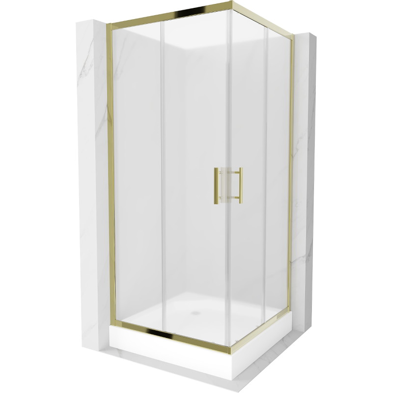 Mexen Rio 90 x 90 cm-es szögletes zuhanykabin, fagyasztott, arany + zuhanytálca, fehér - 860-090-090-50-30-4510
