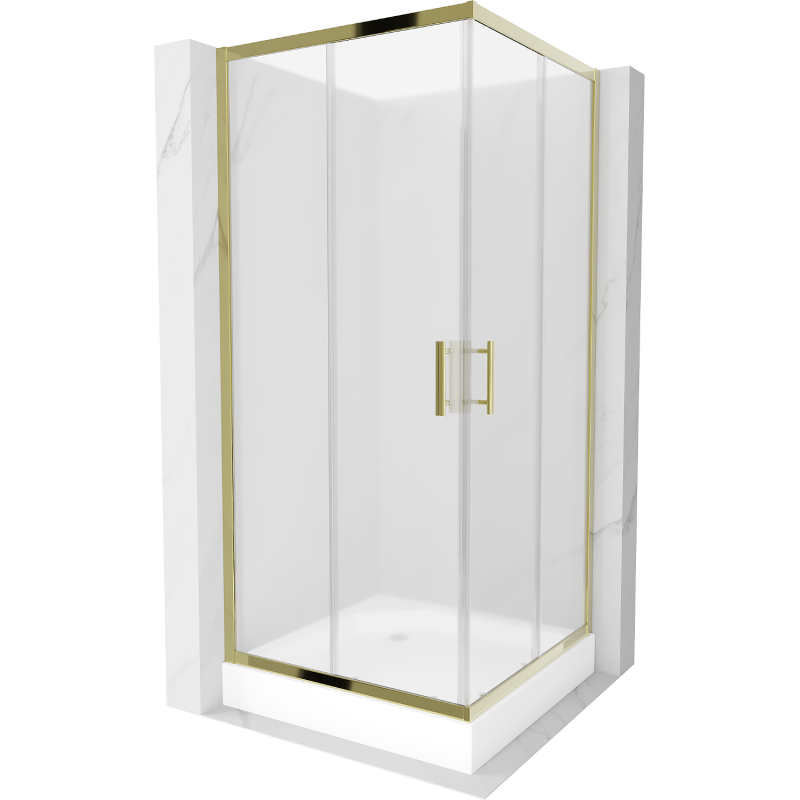 Mexen Rio cabina de duș pătrată 90 x 90 cm, șlefuire, auriu + cadă de duș, alb - 860-090-090-50-30-4510