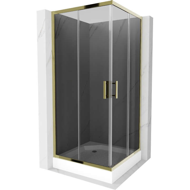 Mexen Rio cabina de duș pătrată 90 x 90 cm, grafit, aurie + cădiță de duș, albă - 860-090-090-50-40-4510