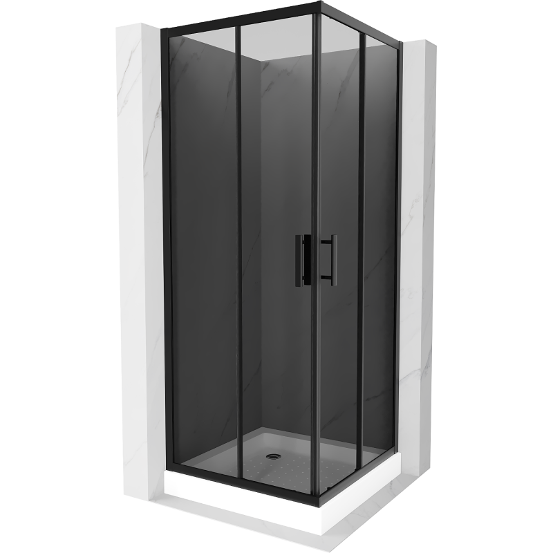Mexen Rio cabină de duș pătrată 80 x 80 cm, grafit, neagră + cadă de duș, albă - 860-080-080-70-40-4510
