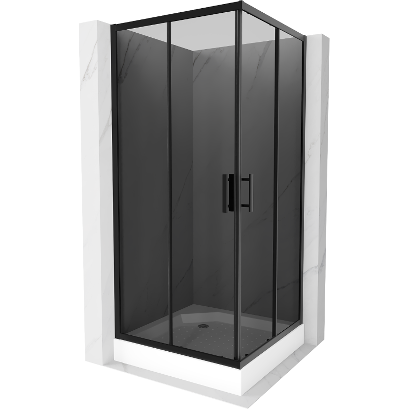 Mexen Rio cabină de duș pătrată 90 x 90 cm, grafit, neagră + cadă de duș, albă - 860-090-090-70-40-4510