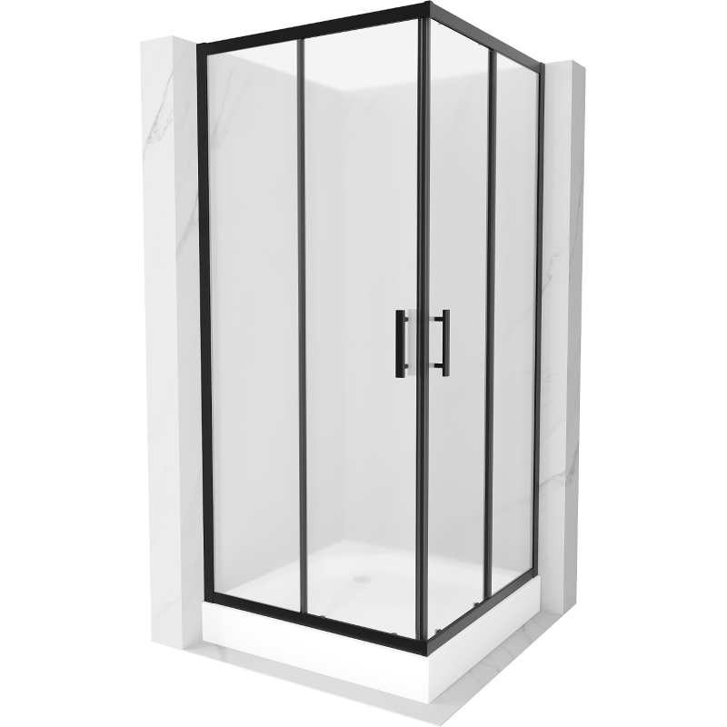 Mexen Rio 90 x 90 cm-es szögletes zuhanykabin, homokfúvott, fekete + zuhanytálca, fehér - 860-090-090-70-30-4510