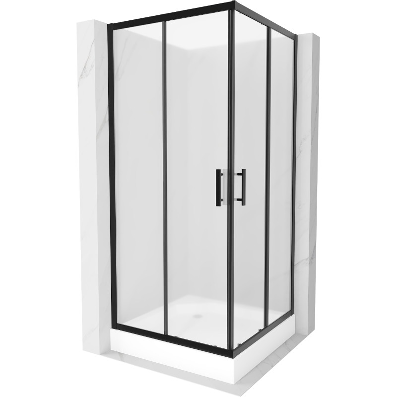Mexen Rio négyzet alakú zuhanykabin 90 x 90 cm, homályos, fekete + zuhanytálca, fehér - 860-090-090-70-30-4510
