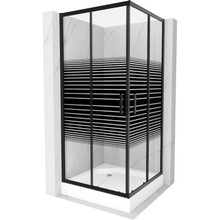 Cabină de duș Mexen Rio pătrată 90 x 90 cm, dungi negre, neagră + cădiță Rio, albă - 860-090-090-70-20-4510