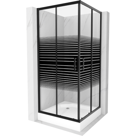 Mexen Rio cabină de duș pătrată 90 x 90 cm, Dungi, Neagră + cadă de duș Rio, Albă - 860-090-090-70-20-4510