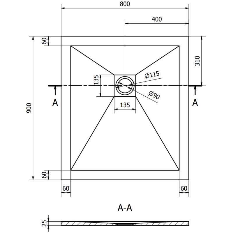 Mexen Stone+ tăviță de duș din compozit dreptunghiulară 90 x 80 cm, antracit - 44718090