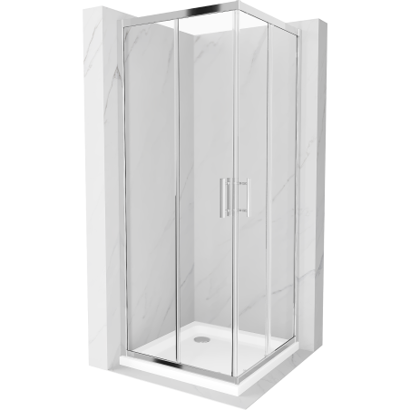 Mexen Rio cabină de duș pătrată 70 x 70 cm, transparent, Crom + cadă de duș Flat, Albă - 860-070-070-01-00-4010