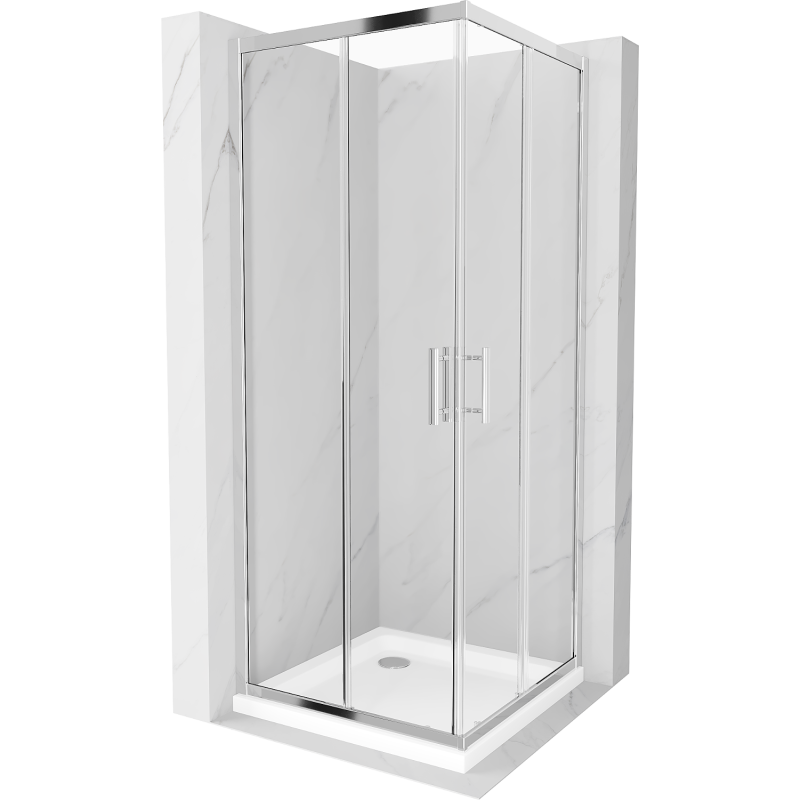 Mexen Rio cabină de duș pătrată 90 x 90 cm, transparent, Crom + cadă de duș Flat, Albă - 860-090-090-01-00-4010