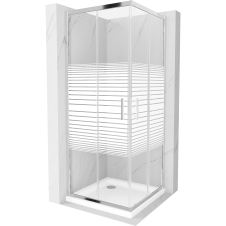 Mexen Rio cabină de duș pătrată 80 x 80 cm, Dungi, Crom + cadă de duș Flat, Albă - 860-080-080-01-20-4010