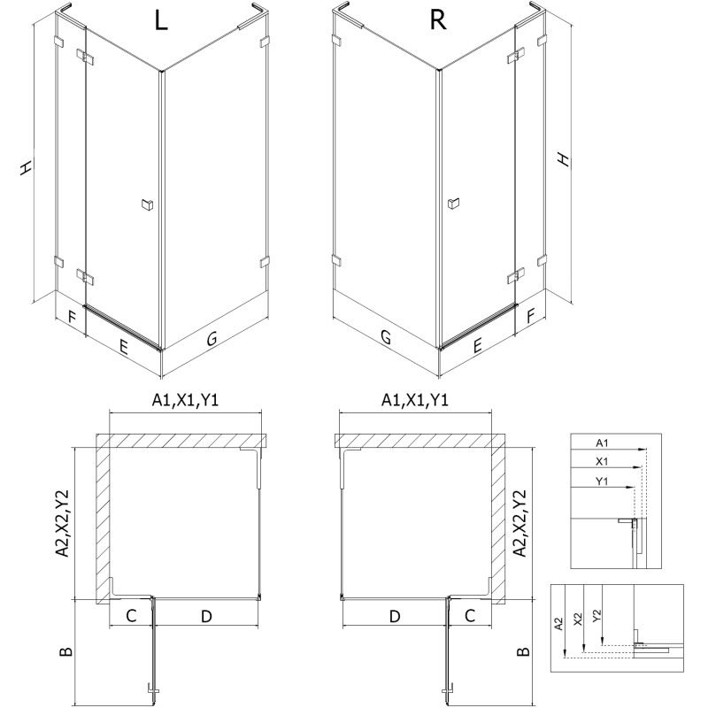 Mexen Lunar L nyíló zuhanykabin bal 95 x 90 cm, átlátszó, króm - 834L-095-090-01-00-L