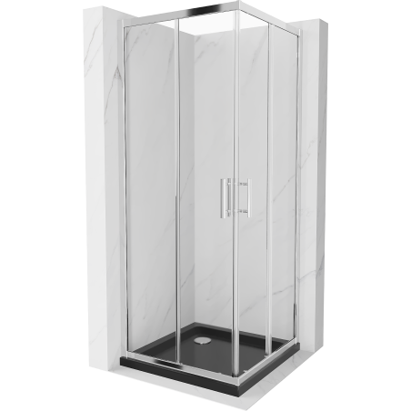 Cabină de duș pătrată Mexen Rio 90 x 90 cm, transparentă, crom + cadă de duș Flat, neagră - 860-090-090-01-00-4070