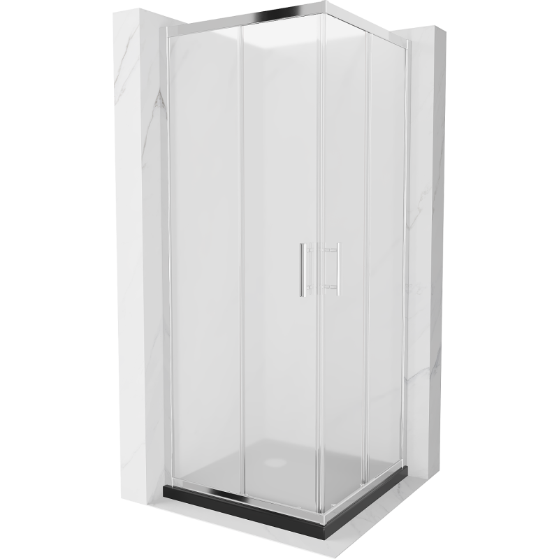 Mexen Rio cabina de duș pătrată 80 x 80 cm, mat, crom + cadă Flat, negru - 860-080-080-01-30-4070