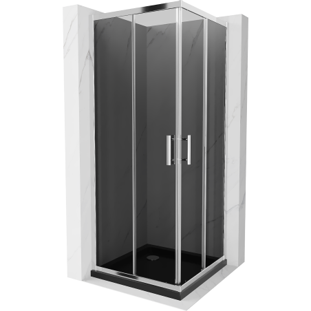 Mexen Rio 80 x 80 cm-es négyzet alakú zuhanykabin, grafit, króm + Flat fekete zuhanytálca - 860-080-080-01-40-4070
