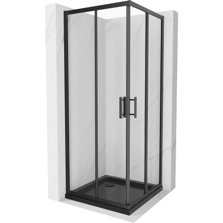 Mexen Rio cabină de duș pătrată 80 x 80 cm, transparentă, neagră + cădiță Flat, neagră - 860-080-080-70-00-4070B
