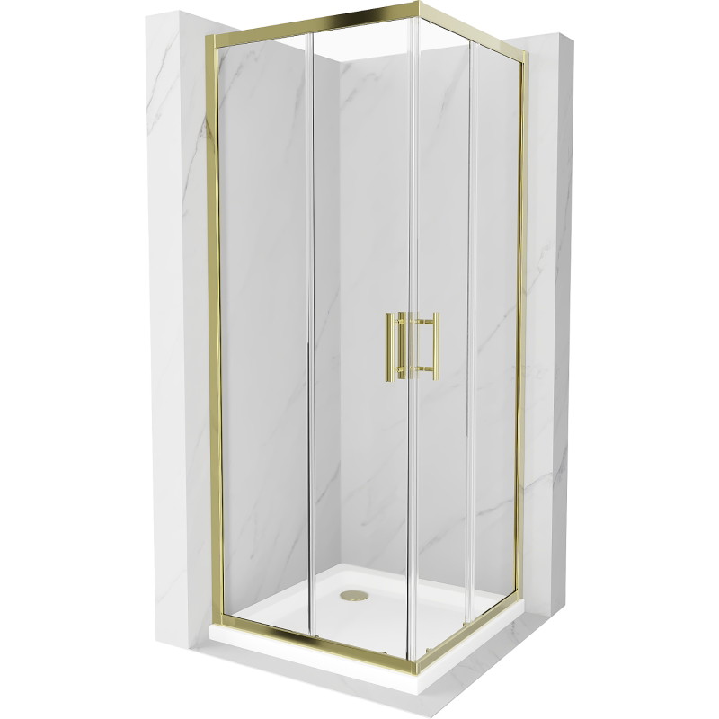 Mexen Rio cabină de duș pătrată 70 x 70 cm, transparentă, aurie + cadă plată, albă - 860-070-070-50-00-4010G