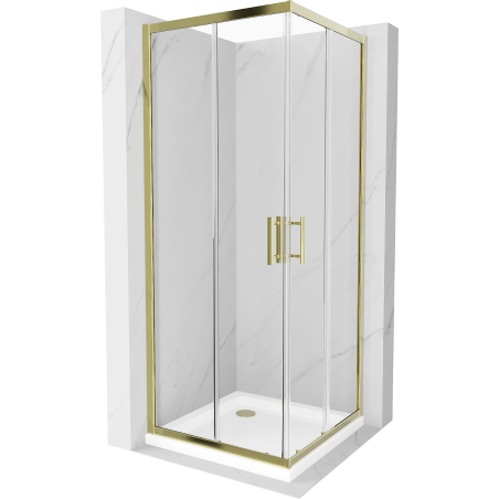 Mexen Rio cabina de duș pătrată 70 x 70 cm, transparentă, aurie + cădiță Flat, albă - 860-070-070-50-00-4010G