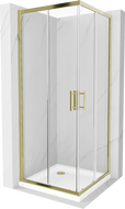 Mexen Rio cabină de duș pătrată 70 x 70 cm, transparentă, aurie + cadă de duș Flat, albă - 860-070-070-50-00-4010G