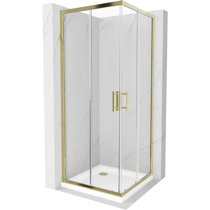 Mexen Rio cabină de duș pătrată 80 x 80 cm, transparentă, aurie + cadă de duș Flat, alb - 860-080-080-50-00-4010G