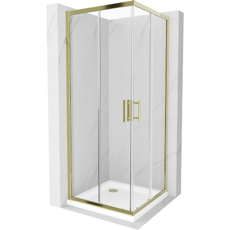 Mexen Rio cabină de duș pătrată 80 x 80 cm, transparentă, aurie + cadă de duș Flat, alb - 860-080-080-50-00-4010G
