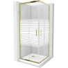 Cabină de duș pătrată Mexen Rio 80 x 80 cm, dungi albe, auriu + cădiță Flat, alb - 860-080-080-50-20-4010G