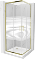Mexen Rio cabină de duș pătrată 80 x 80 cm, Dungi, Aurie + cadă de duș Flat, Albă - 860-080-080-50-20-4010G