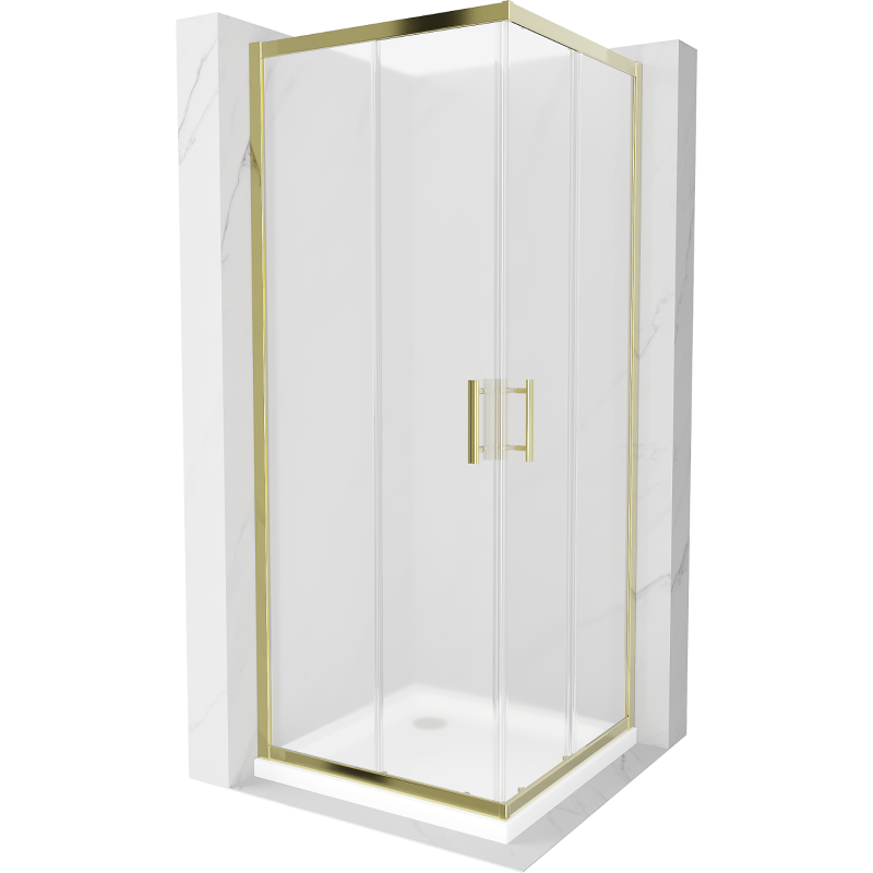 Mexen Rio cabină de duș pătrată 80 x 80 cm, geam mat, auriu + cadă Flat, alb - 860-080-080-50-30-4010G
