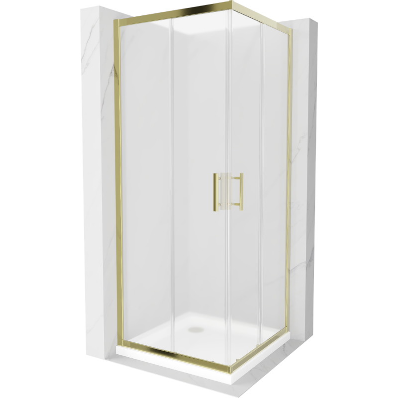 Mexen Rio cabina de duș pătrată 80 x 80 cm, înghețată, aurie + cadă Flat, albă - 860-080-080-50-30-4010G