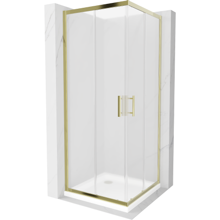 Mexen Rio cabină de duș pătrată 80 x 80 cm, geam mat, auriu + cadă Flat, alb - 860-080-080-50-30-4010G