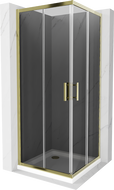 Mexen Rio négyzet alakú zuhanykabin 70 x 70 cm, grafit, arany + Flat zuhanytálca, fehér - 860-070-070-50-40-4010G