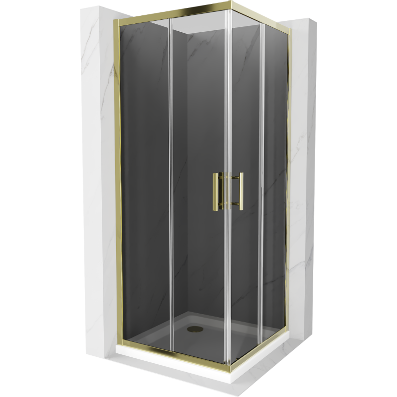 Cabină de duș pătrată Mexen Rio 90 x 90 cm, grafit, auriu + cadă de duș Flat, alb - 860-090-090-50-40-4010G