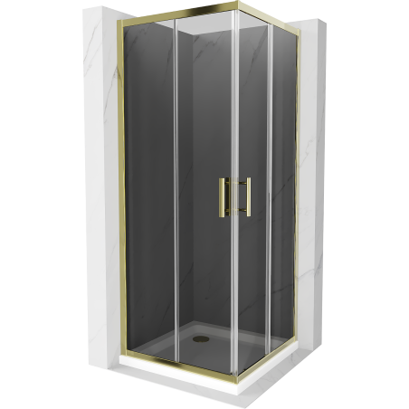 Cabină de duș pătrată Mexen Rio 90 x 90 cm, grafit, auriu + cadă de duș Flat, alb - 860-090-090-50-40-4010G