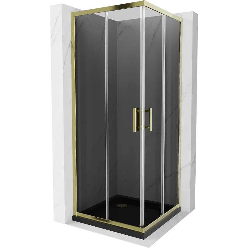 Mexen Rio cabină de duș pătrată 90 x 90 cm, grafit, auriu + cădiță Flat, negru- 860-090-090-50-40-4070G