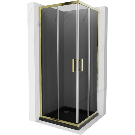 Mexen Rio cabină de duș pătrată 90 x 90 cm, grafit, auriu + cădiță Flat, negru- 860-090-090-50-40-4070G