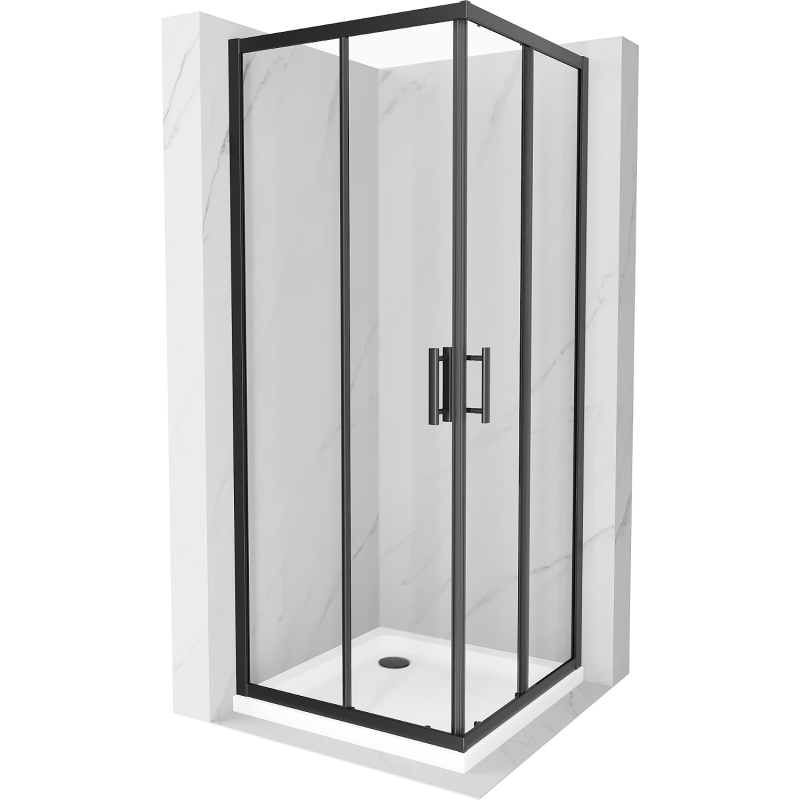 Mexen Rio cabină de duș pătrată 80 x 80 cm, transparent, negru + cadă Flat, alb - 860-080-080-70-00-4010B