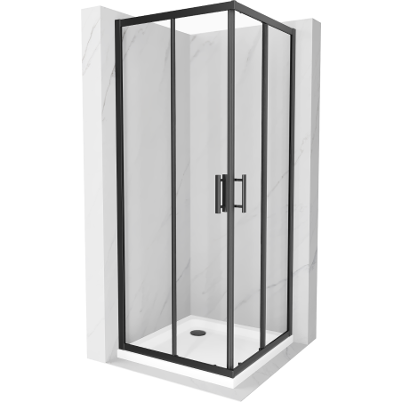 Mexen Rio cabină de duș pătrată 80 x 80 cm, transparent, Neagră + cadă de duș Flat, Albă - 860-080-080-70-00-4010B