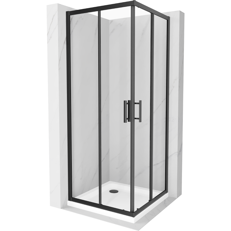 Mexen Rio cabină de duș pătrată 90 x 90 cm, transparent, Neagră + cadă de duș Flat, Albă - 860-090-090-70-00-4010B