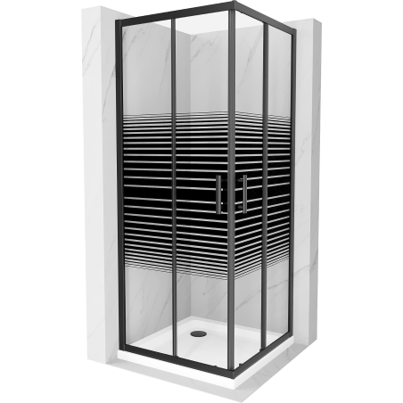 Mexen Rio cabină de duș pătrată 70 x 70 cm, Dungi, Neagră + cadă de duș Flat, Albă - 860-070-070-70-20-4010B