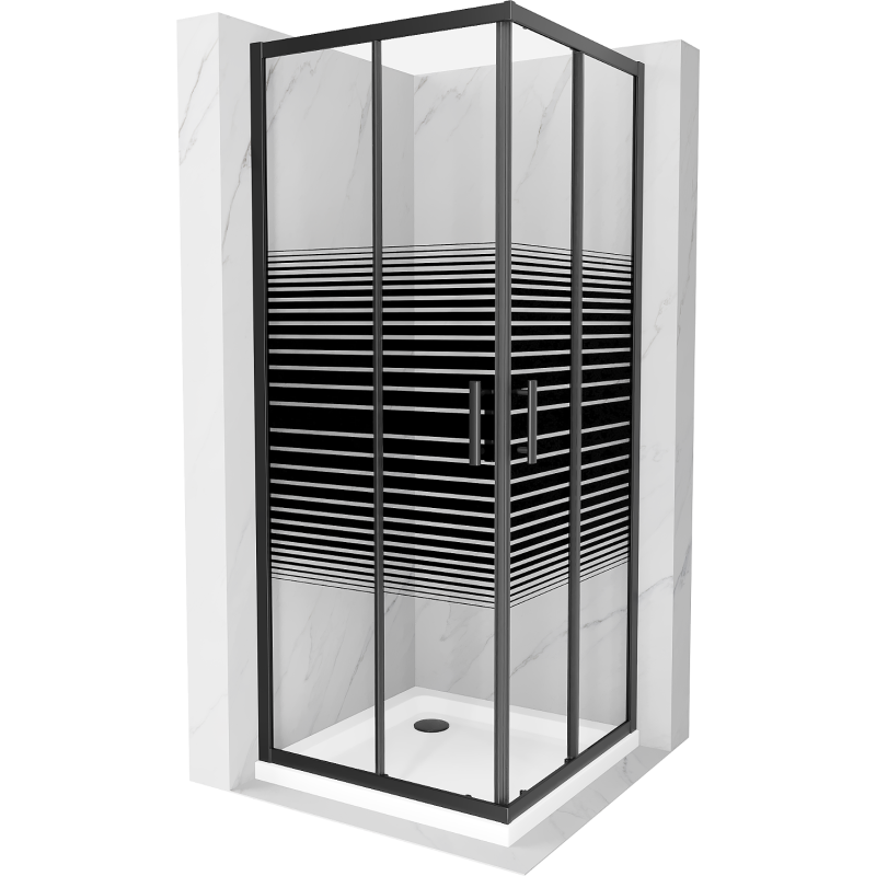 Mexen Rio cabină de duș pătrată 80 x 80 cm, Dungi, Neagră + cadă de duș Flat, Albă - 860-080-080-70-20-4010B