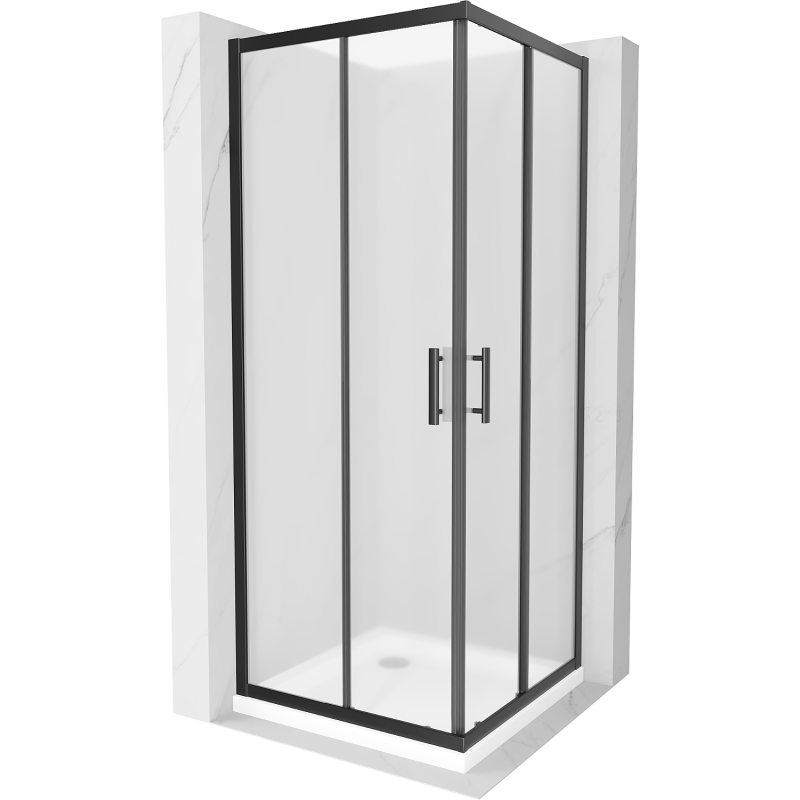 Mexen Rio cabină de duș pătrată 70 x 70 cm, Înghețat, Neagră + cadă de duș Flat, Albă - 860-070-070-70-30-4010B