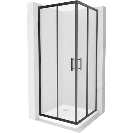 Mexen Rio cabina de duș pătrată 80 x 80 cm, înghețată, neagră + cădiță Flat, albă - 860-080-080-70-30-4010B